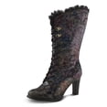 thumbnail image 2 of L'Artiste FORUTALUV Women's Embroidered Suede Lace-Up Boot – Baroque Velvet Mid-Shaft with Stacked Heel, 2 of 9