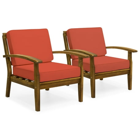 Best Choice Products Set of 2 Outdoor Acacia Wood Club Chairs with Cushions,