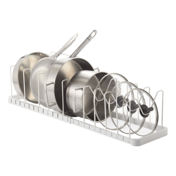 Yamazaki Home Adjustable Pot Lid Organizer, White, Steel, Minimal Assembly