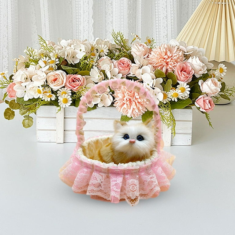 Pink Simulation Cats Flower Basket Personalized Children Toys Home