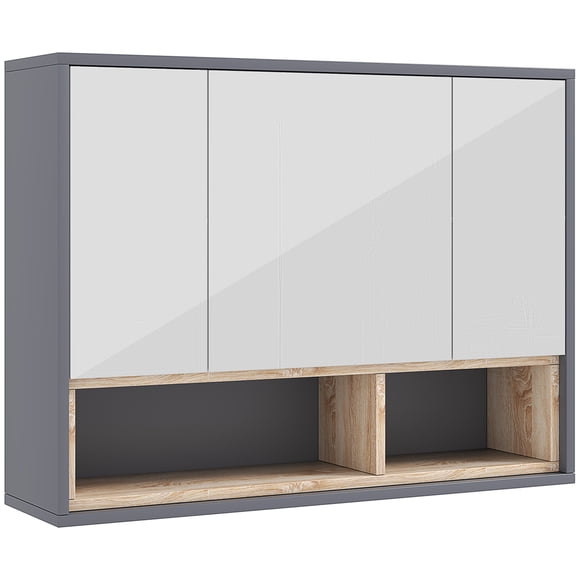 HOMCOM Wall Mounted Bathroom Medicine Cabinet with Mirror, Grey
