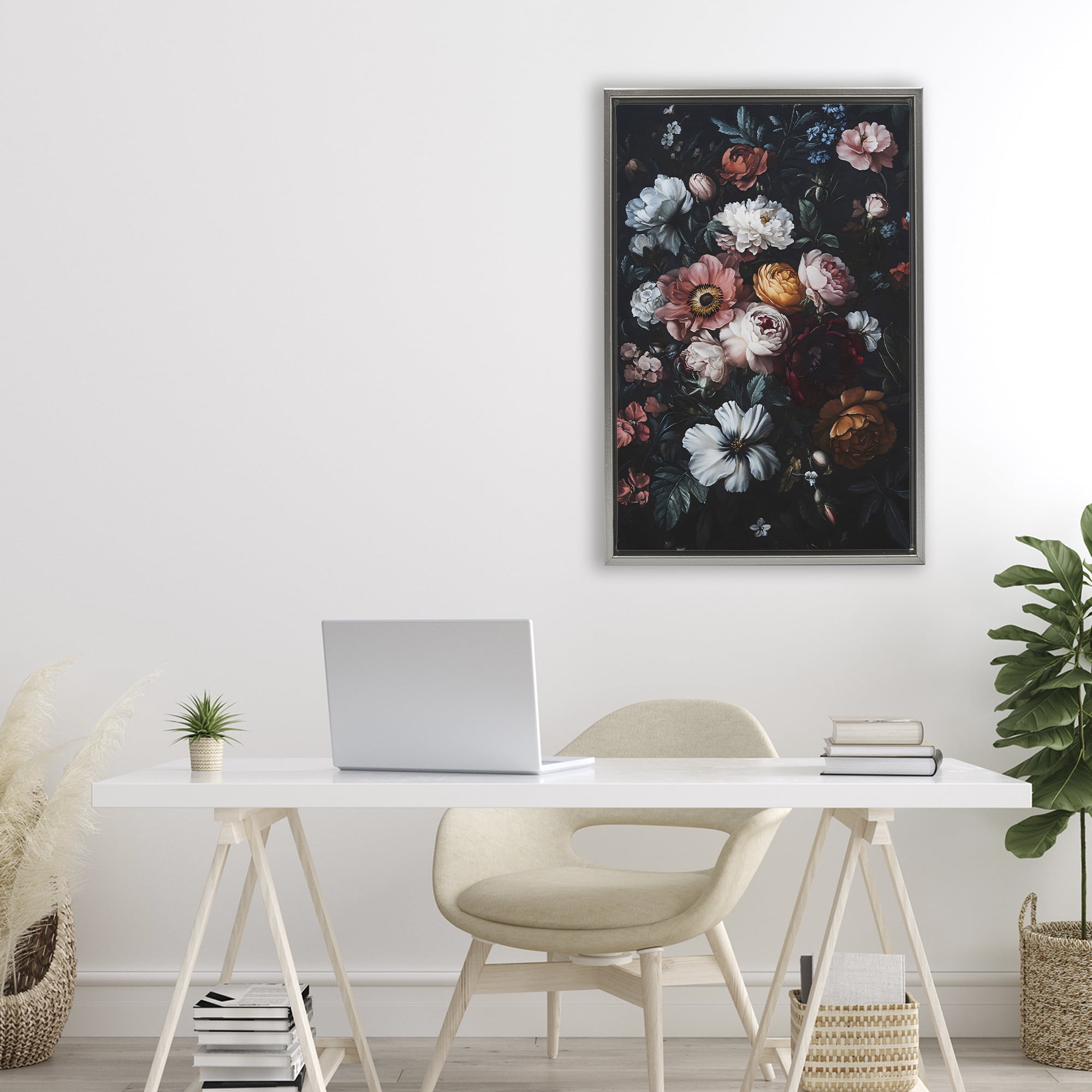 Stupell Industries Midnight Garden Velvet Florals Gray Framed Floater Canvas Wall Art, design by Creative Studio