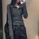thumbnail image 5 of Suéter de punto con botones Rimocy para mujer, primavera 2024, básico, ajustado, de cuello alto, color liso, con parte inferior salvaje, 5 of 6