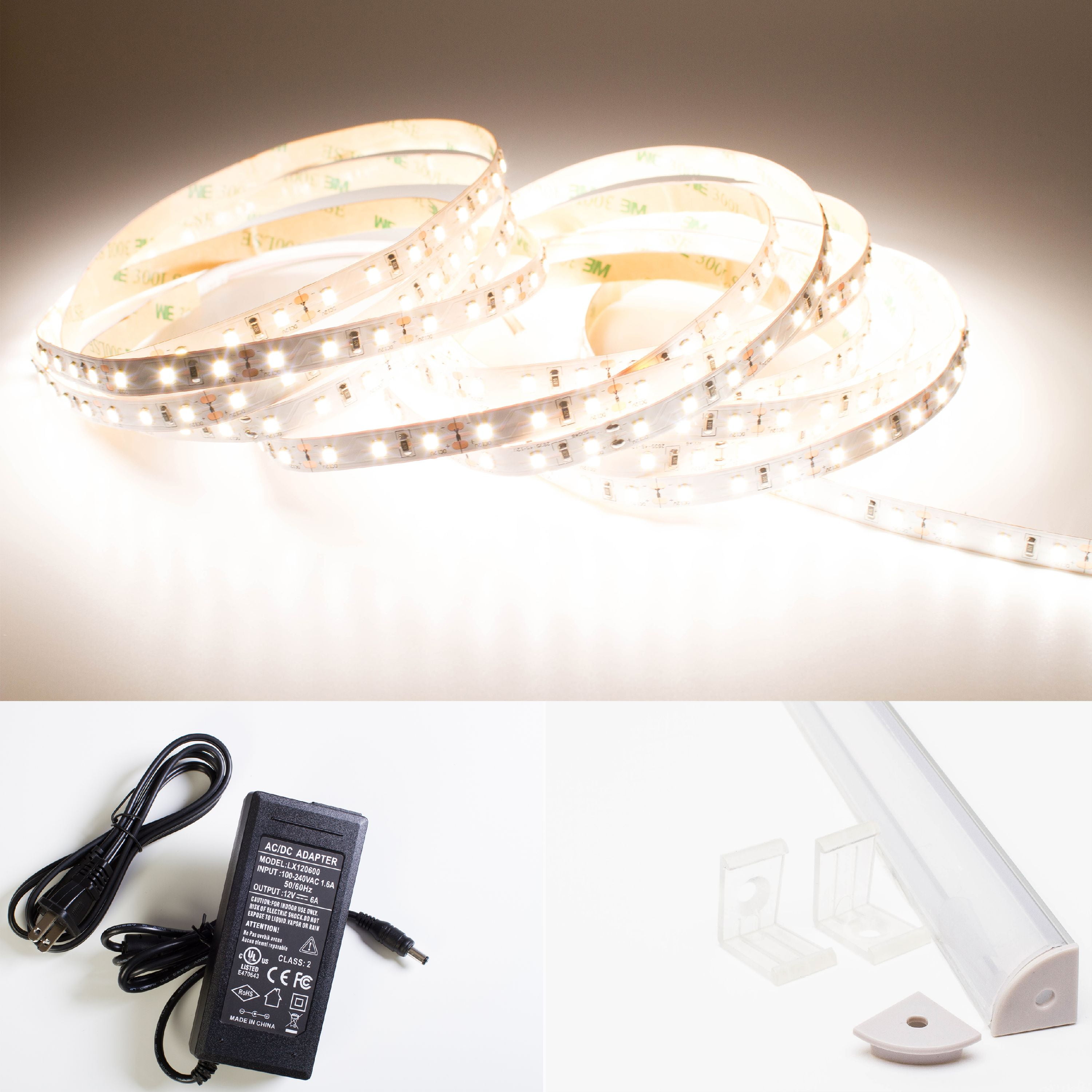 LEDUPDATES 12V CRI 95 2835 LED STRIP LIGHT + V Shape ALUMINUM CHANNEL