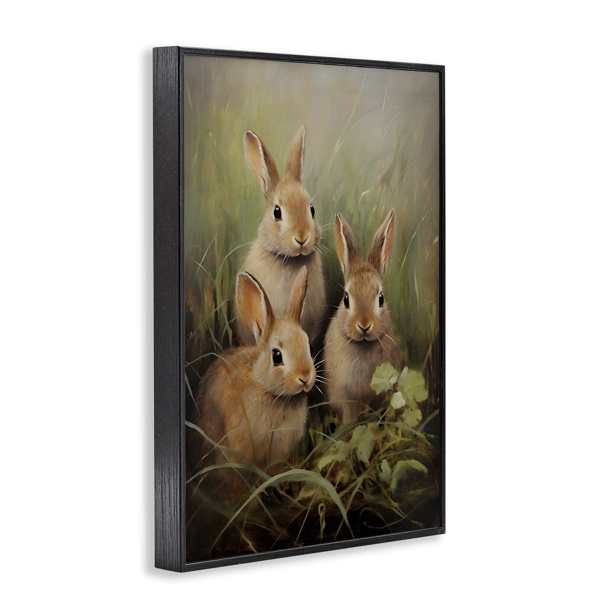 Stupell Industries Baby Bunny Trio Animals & Insects Painting Black Framed Art Print Wall Art, 16 x 24