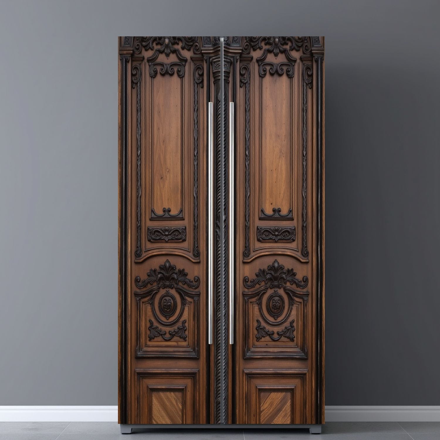 Self Adhesive Vinyl Refrigerator Wrap Set Ancient brown hard wooden door window Beautiful church entry Door Mural Removable Fridge Sticker Peel and Stick&nbsp;Full Door Cover Decal Kitchen Bar Decor