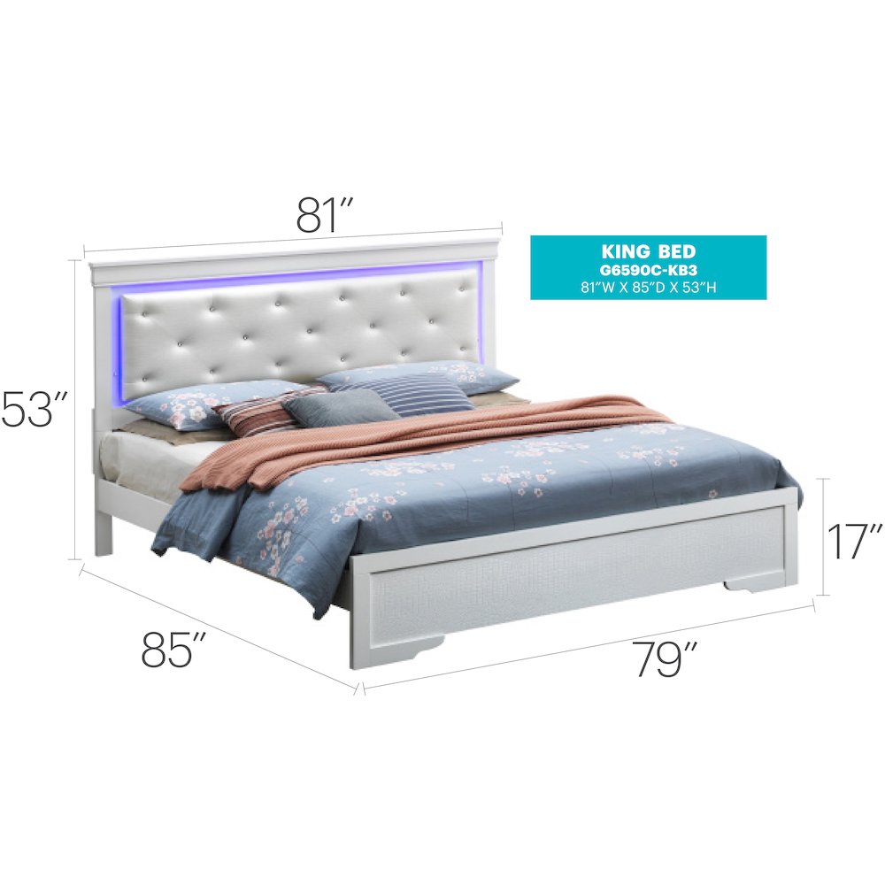 Glory Furniture Lorana King Bed in White Color