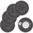 thumbnail image 1 of Zhuge Juego de 4 manteles individuales trenzados redondos de 15 pulgadas, manteles individuales lavables para mesa de cocina para bodas, fiestas navideñas (gris oscuro), 1 of 5