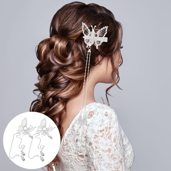 OATIPHO 1Pair Elegant Butterflies Tassel Hair Clip Alloy Side Clip Hair Accessory