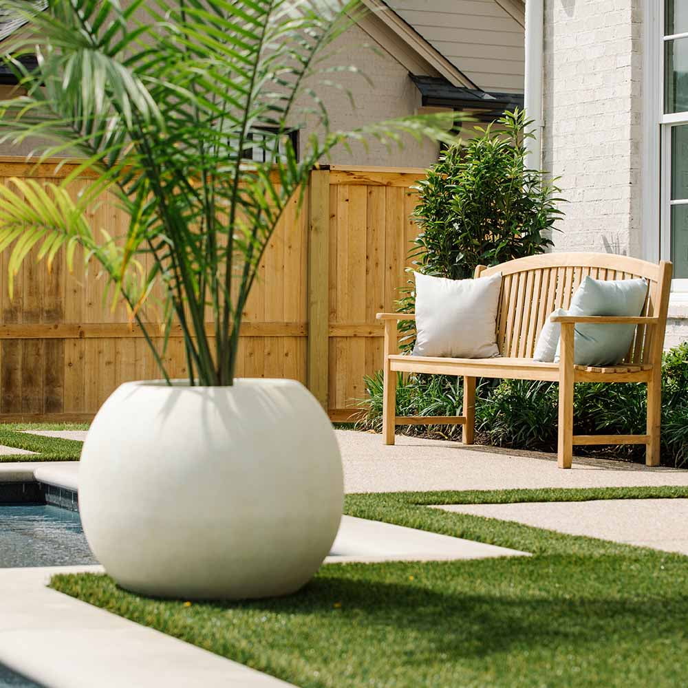 Ash & Ember Onyx 24" D Ceramic Indoor Outdoor Round Sphere Planter, Satin Ivory, Home Décor Evergreen Weather Resistant Modern Planter Pot, Seamless Herb & Seasonal Flower Garden Box