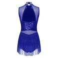 thumbnail image 4 of TiaoBug Women's Sleeveless Sequins Latin Leotard Tassel Dress Jazz Tango Fringed Dancewear Royal Blue XL, 4 of 7