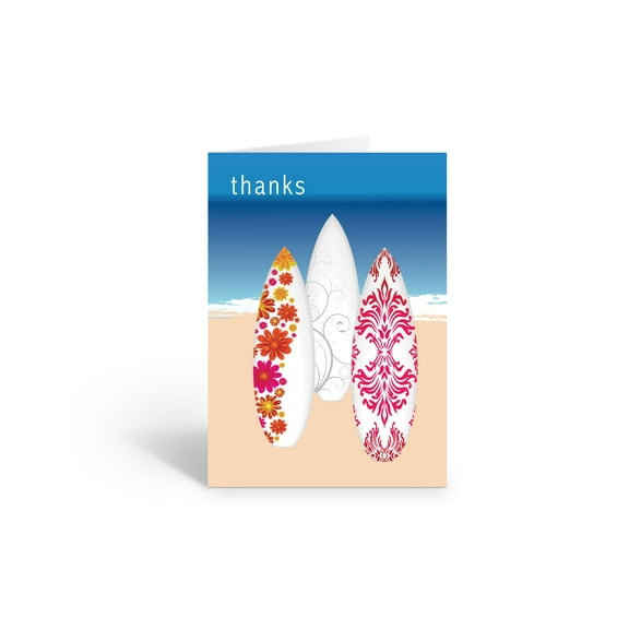 Beach Surf Boards Thank You Note Card - 10 Note Cards and Envelopes - B14051