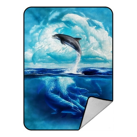 - GCKG Dolphins Jumping at Sea Fleece Blanket Crystal Velvet Front and Lambswool Sherpa Fleece Back Throw Blanket 58x80inches