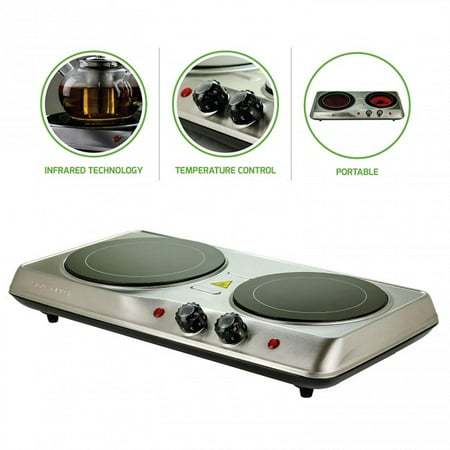 Ovente Electric Infrared Burner Double Plate 7 1000w 6 5