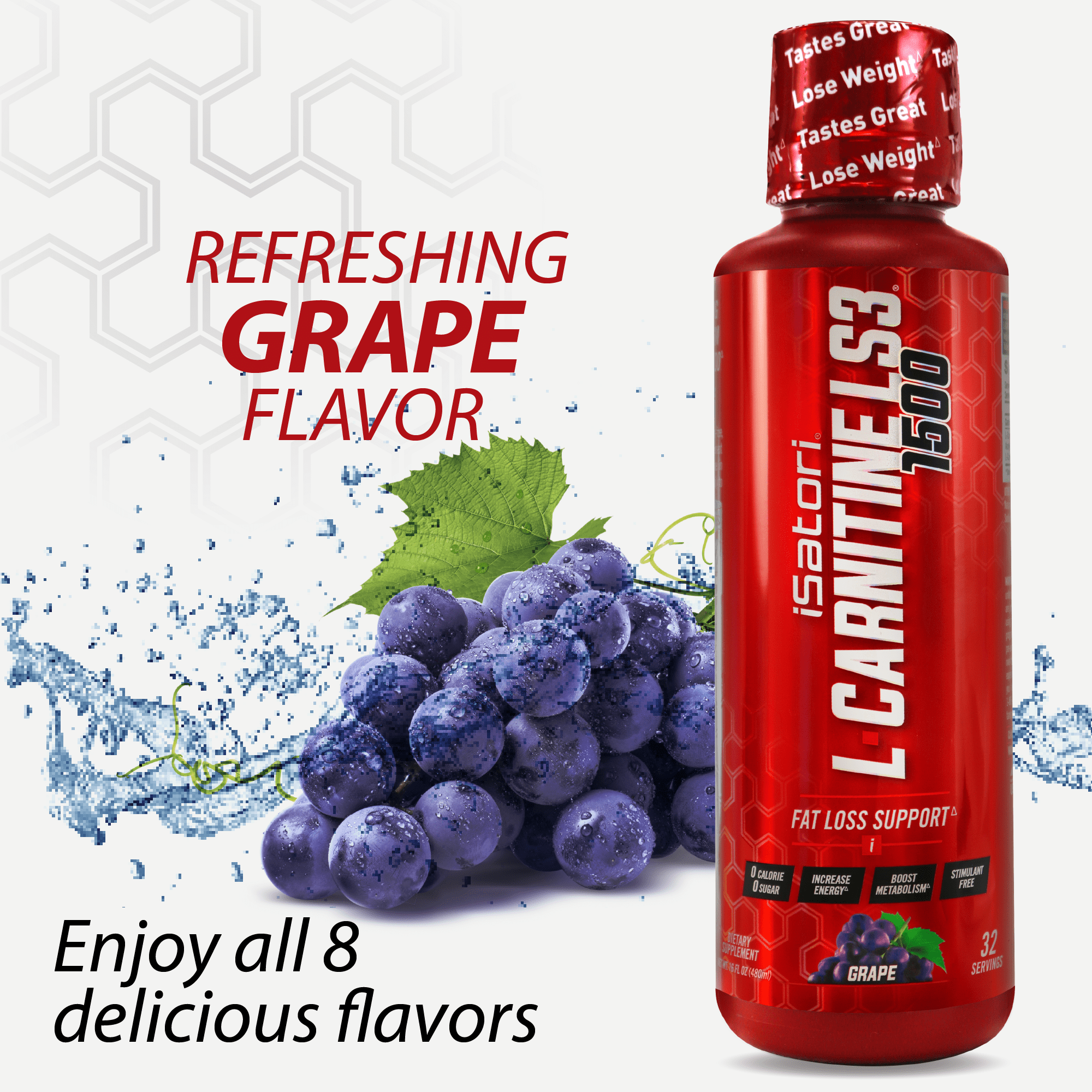 iSatori L-Carnitine LS3 Concentrated Liquid Fat Burner And Metabolism Activator - Fat Loss for Health And Fitness - Keto Friendly - Stimulant Free - Grape 1500mg - (32 Servings)