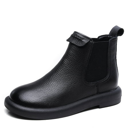 

Women‘s Round Toe Combat Boots Flat Soft Bottom & Faux Leather Side Zipper Short Shoes Women‘s Footwear