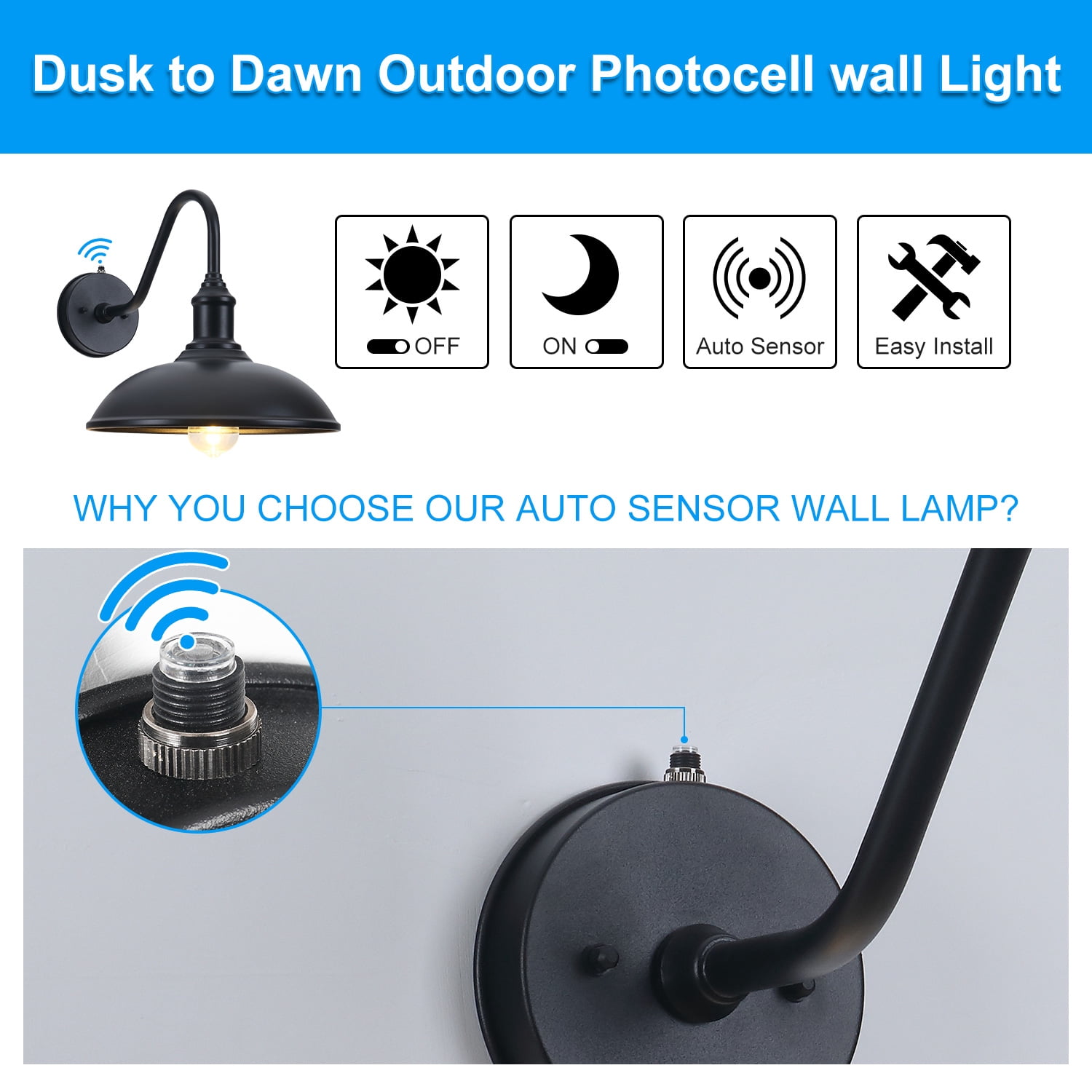FORMAIMI 15" Black Dusk to Dawn Outdoor Wall Lights,  Gooseneck Barn Light forPatio,Garage
