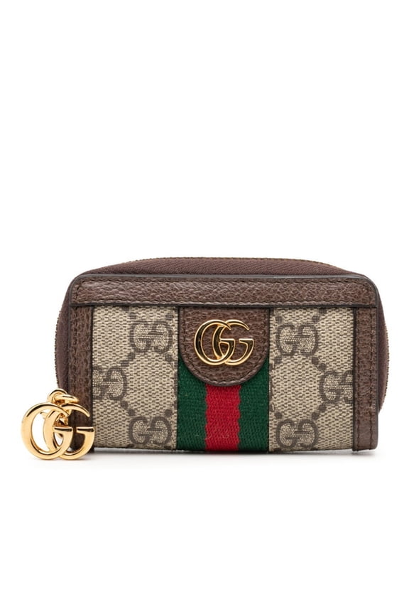 Pre-Owned Gucci GG Supreme Sherry Line Ophidia Wallet/Coin Purse, 523157, Beige Brown Leather,...