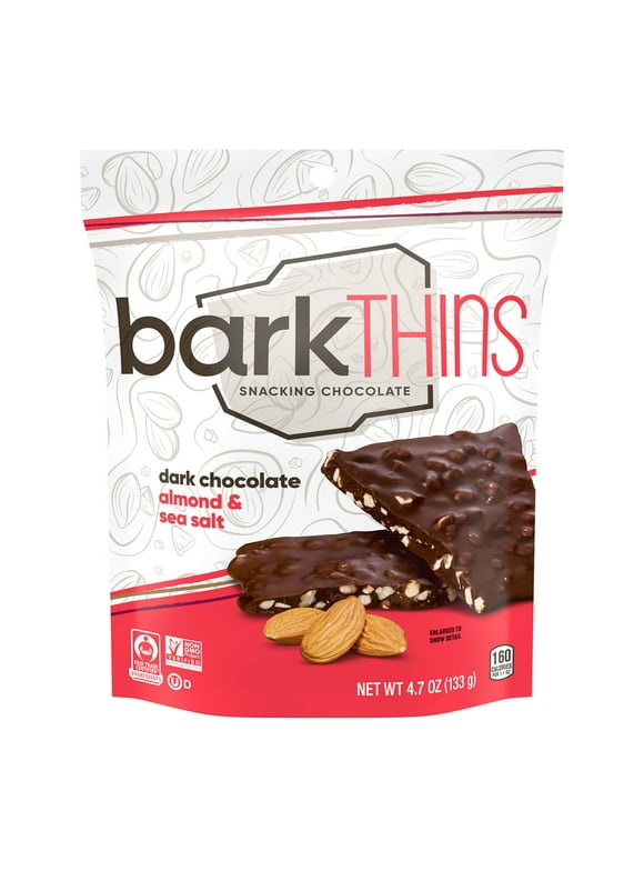 Barkthins Dark Chocolate Almond and Sea Salt Snacking Chocolate, Bag 4.7 oz