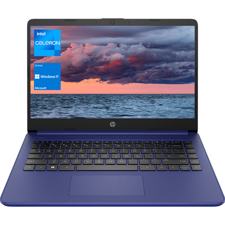 HP Essential Laptop, 14" HD Display, Intel Celeron N4120, 4GB RAM, 64GB eMMC, Webcam, Type-C, SD Card Reader, HDMI, Wi-Fi, Windows 11 Home, Blue