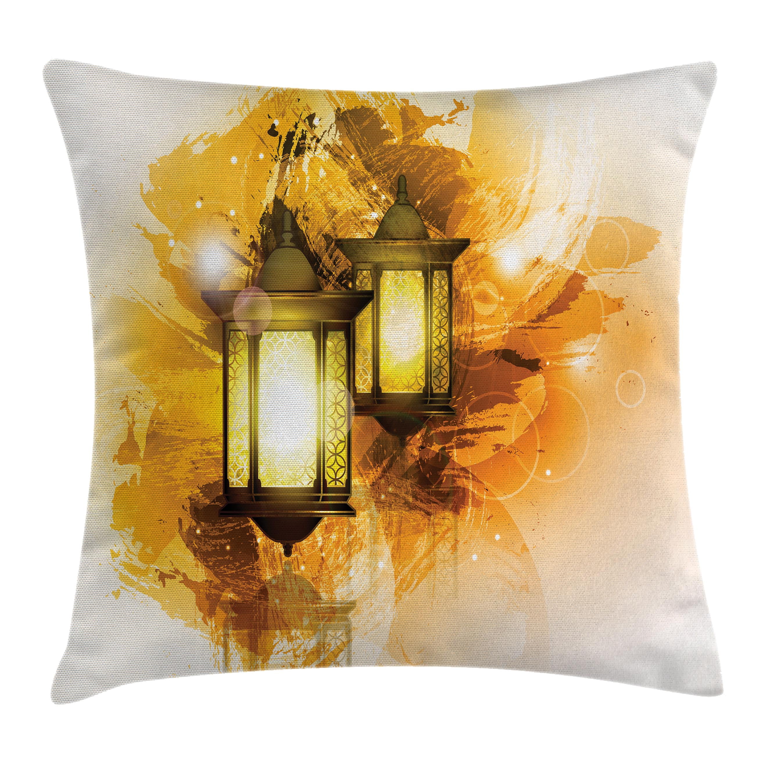 Arabesque Throw Pillow Cushion Cover, Urban Ramadan Kareem Lanterns Antique... by Kozmos