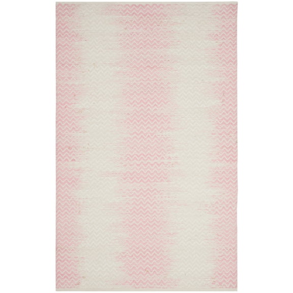 SAFAVIEH Cotton Kilim Kilim Chevron Cotton Area Rug, Light Pink/Ivory, 4' x 6'