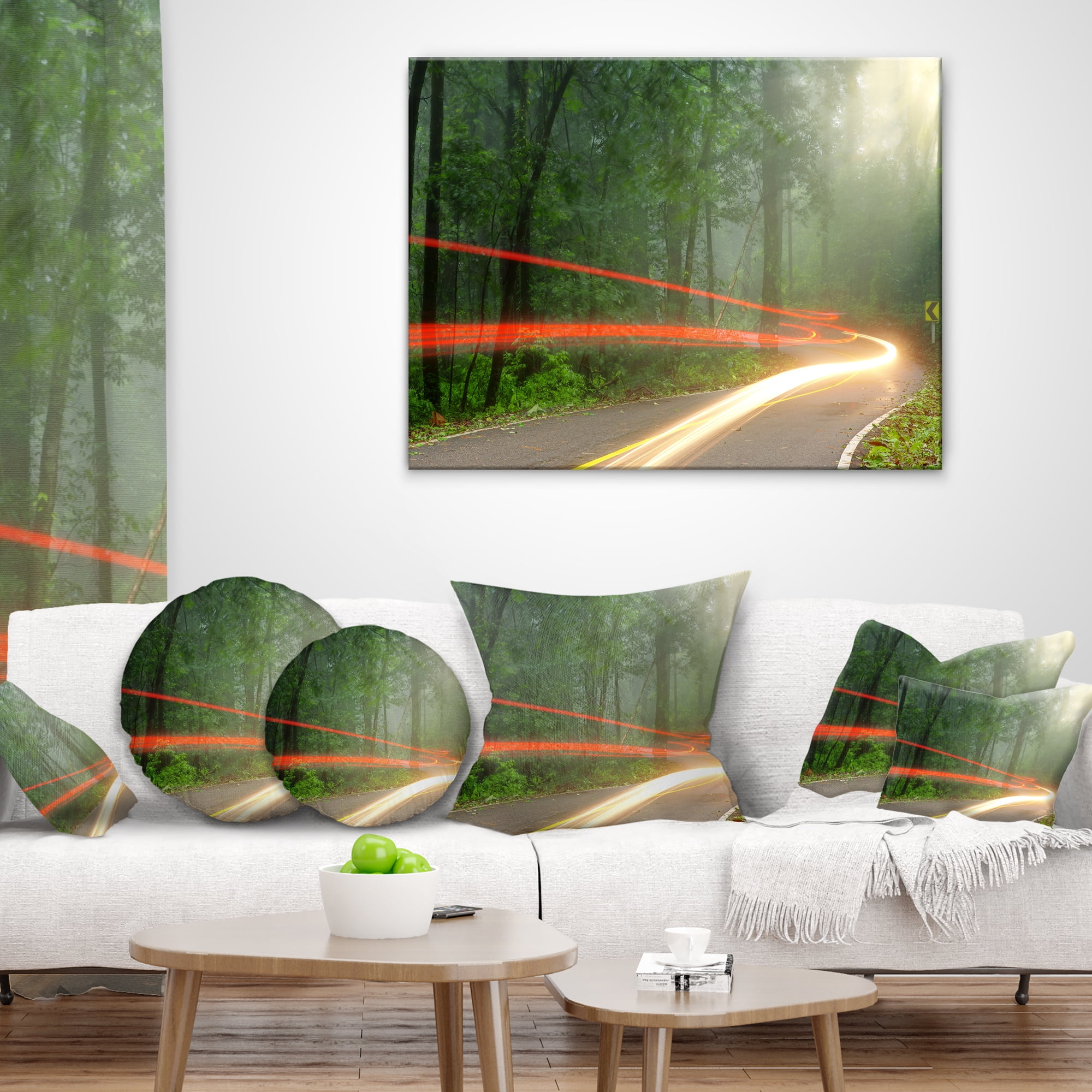 Designart Foggy Morning with Sun Rays - Landscape Photo Throw Pillow - 12x20