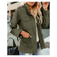 thumbnail image 4 of Women Anorak Jackets Zip Up Snap Buttons Parka Utility Coats Outwear with Pocket Army Green XXXL, 4 of 8