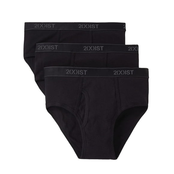 2(X)IST mens Essential Cotton Fly Front Brief 3-pack Underwear, Deep Black, 32 US