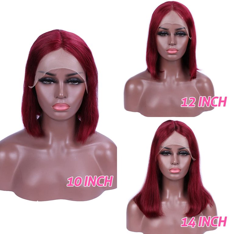 99J Lace Front Wigs Human Hair Short Straight Bob Wig Human Hair 13x5x0.6 T  Part Burgundy Lace Front Wigs Human Hair Brazilian Straight Red Bob Wigs