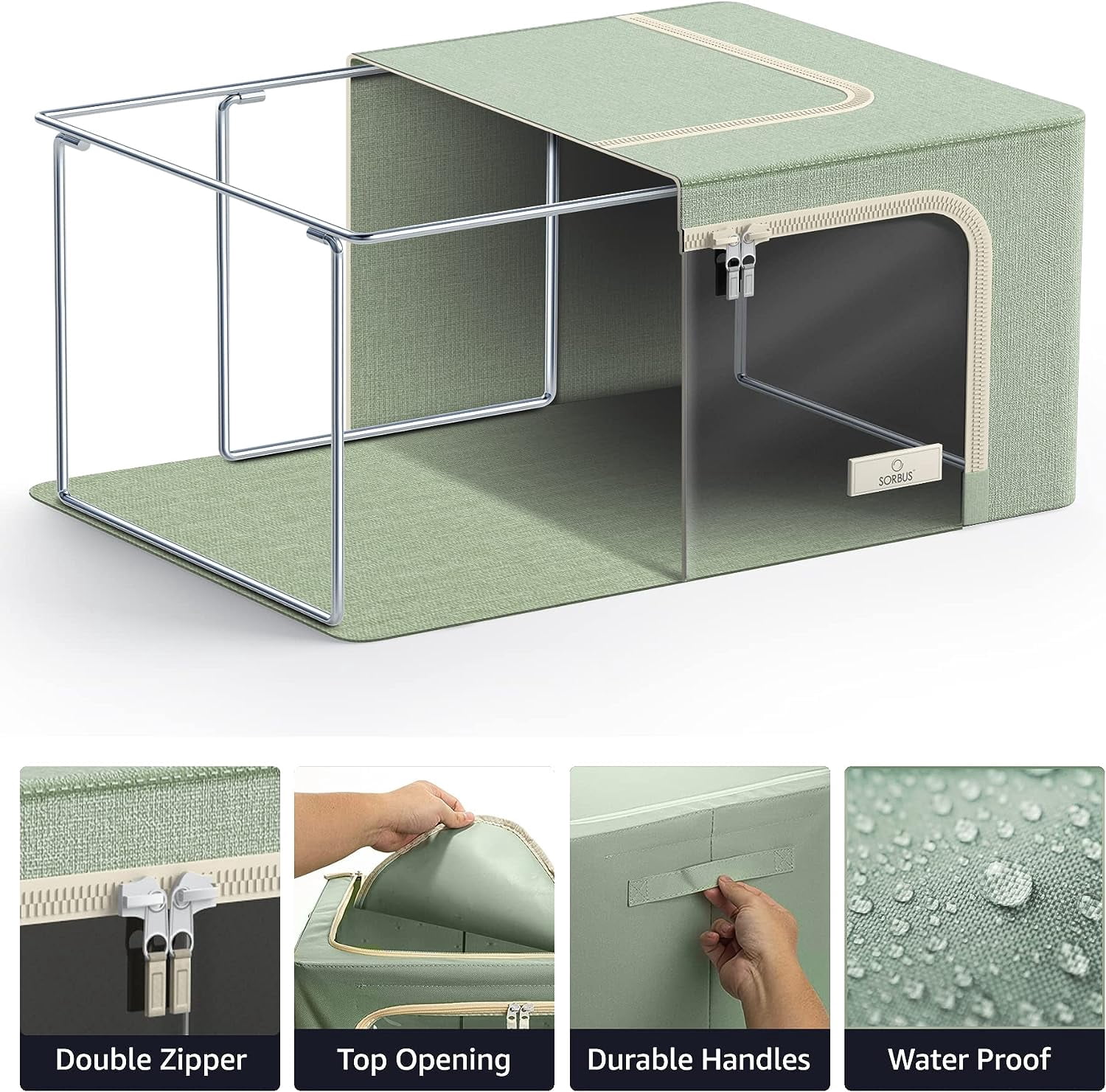 Sorbus Storage Bin with Metal Frame, Stackable & Foldable with Clear Window & Handles, Organization for Closets