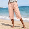 thumbnail image 4 of Women Shorts UK Summer Knee Length Bermuda Pants with Pockets Wide Leg Lightweight Breathable Capri Pants Casual Comfy Holiday Beach Shorts, 4 of 6
