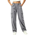 thumbnail image 2 of Thousandth Women Cargo Wide Leg Pants Casual Elastic Waist Drawstring High Waist Trousers Multi Pockets Loose Fit Streetwear Long Pants, 2 of 7