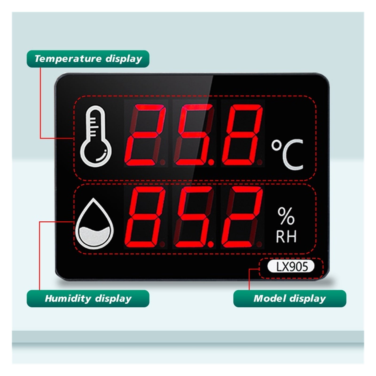 Wall-Mounted Digital LED Thermometer Hygrometer with Humidity Sensor Outdoor Temperater Meter