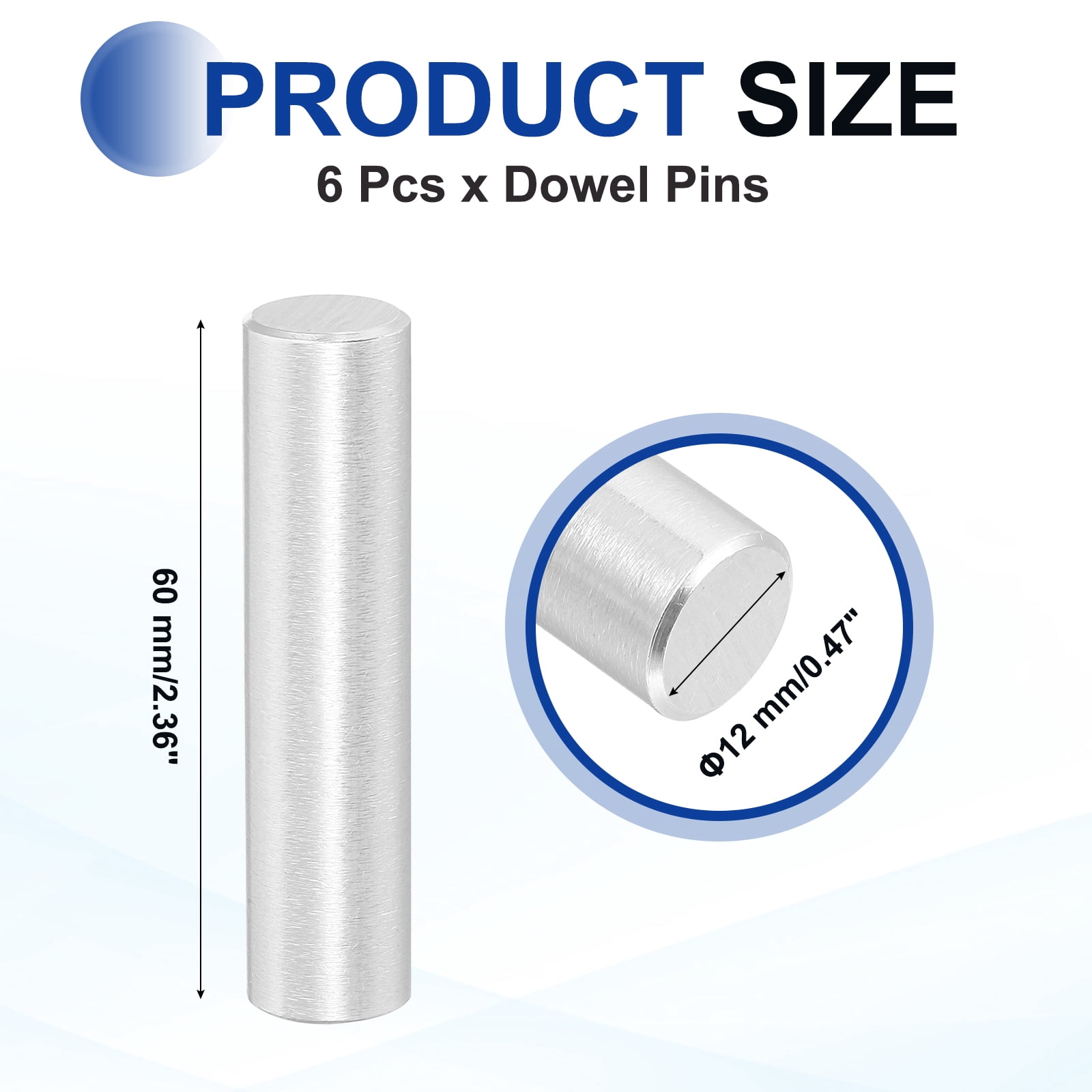 6 Pcs 12 x 60 mm 316 Stainless Steel Dowel Pins, Cylindrical Shelf Support Peg Pin, Silver Tone