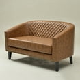 thumbnail image 3 of 50" Faux Leather Small Barrel Love Seat Settee, Diamond Tufted Back Compact Loveseat Sofa with Nailhead Trim, Modern 2-Seater Couch with Solid Wood Legs for Small Spaces, Apartments, Coffee, 3 of 16