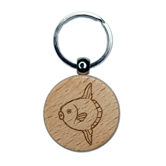 Mola Mola Ocean Sunfish Round Keychain Charm Tag - Engraved Wood