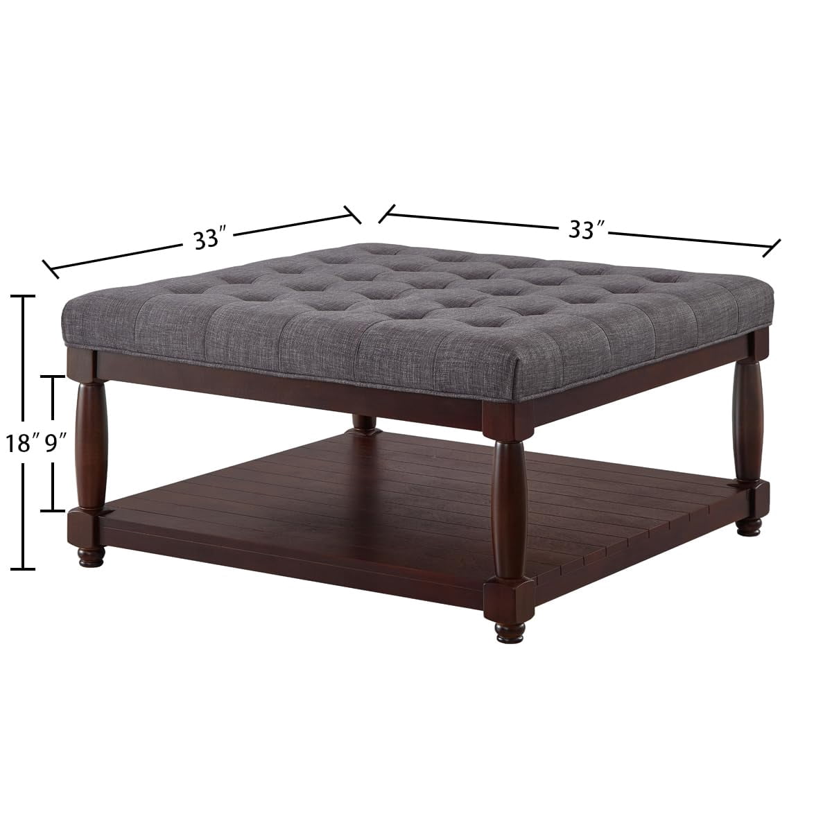 ODUWA Coffee Table Ottoman with Storage Shelf, Tufted Upholstered Footrest Stool, Solid Wood Base Accent Table for Living Room