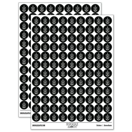 Dreidel Dreidl Jewish Hanukkah 200+ Round Stickers - Black - Gloss Finish - 0.50" Size