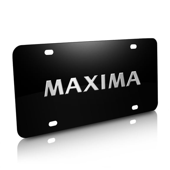 Nissan Maxima 3D Nameplate on Black Stainless Steel License Plate