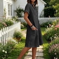 thumbnail image 5 of IUYRTFE Women's Short Sleeve Collared Button Down Shirt Dress with Pockets Cotton Linen Loose Fit Summer Casual Midi Dress, 5 of 6