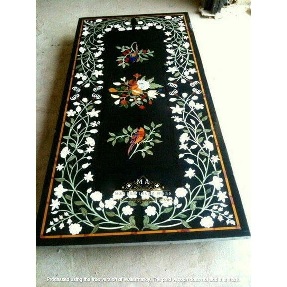 Handcrafted Marble Dining Table – Mother of Pearl and Mop Floral Inlay, Perfect for Dining, Coffee, and Center Table Art