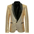 thumbnail image 3 of Caqnni Men V-neck One Button Blazer Suit Party Wedding Glitter Sequin Shiny Coat Jacket for Night Club Party (L,Gold), 3 of 5