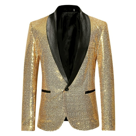 Hvyesh Men's Sequin Blazer Jacket Trendy Lapel Collar Long Sleeves Prom Suit Dressy Button Down Party Formal Suit Blazer Cardigan Jacket