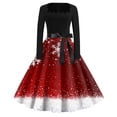 thumbnail image 3 of Christmas Dresses for Women Women's Fashion Round Neck Casual Slim Christmas Printed Long Sleeve Dresses with Square Collar for Christmas Party,Red,L, 3 of 4
