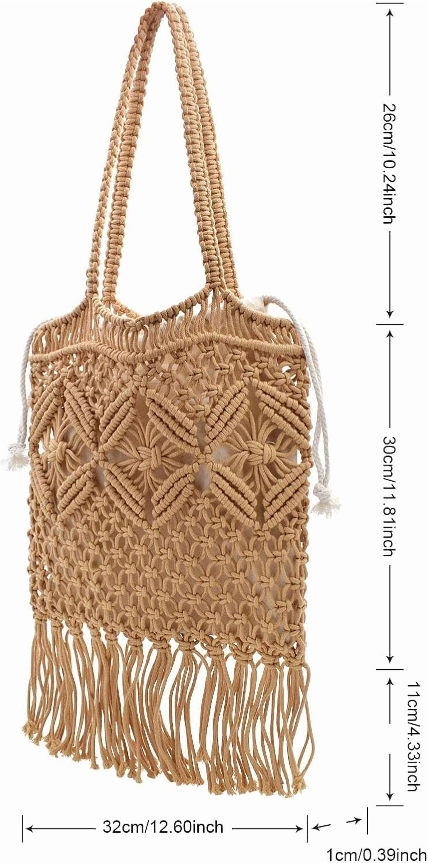 Boho Crochet Summer Handbag Handmade Cotton Rope Knit Shoulder Bags for Women Bohemia Tote for Travel