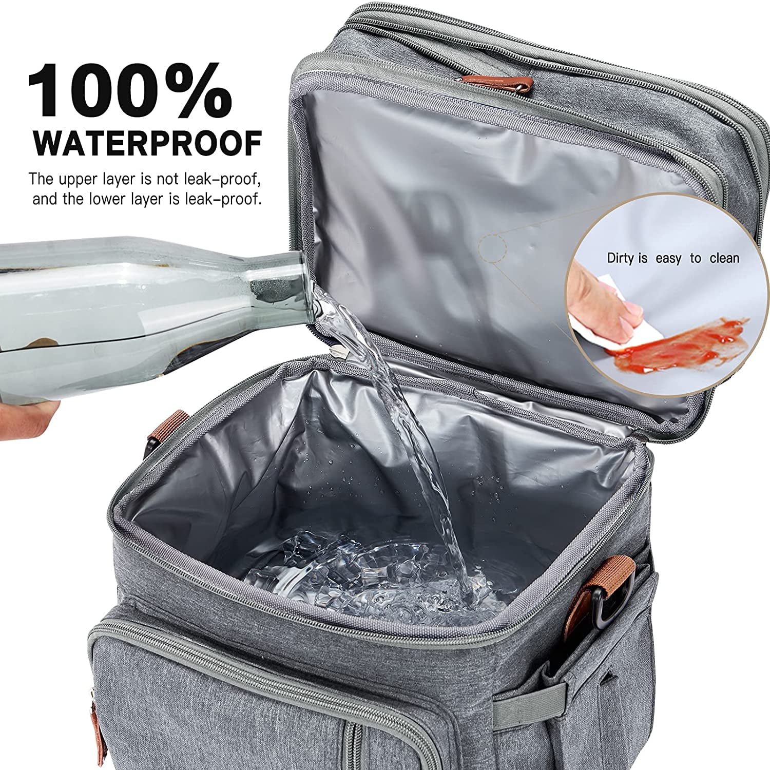 COUTUDI Expandable Insulated Lunch Bag, Waterproof Cooler Bag for Men with Shoulder Strap for Picnic Gray