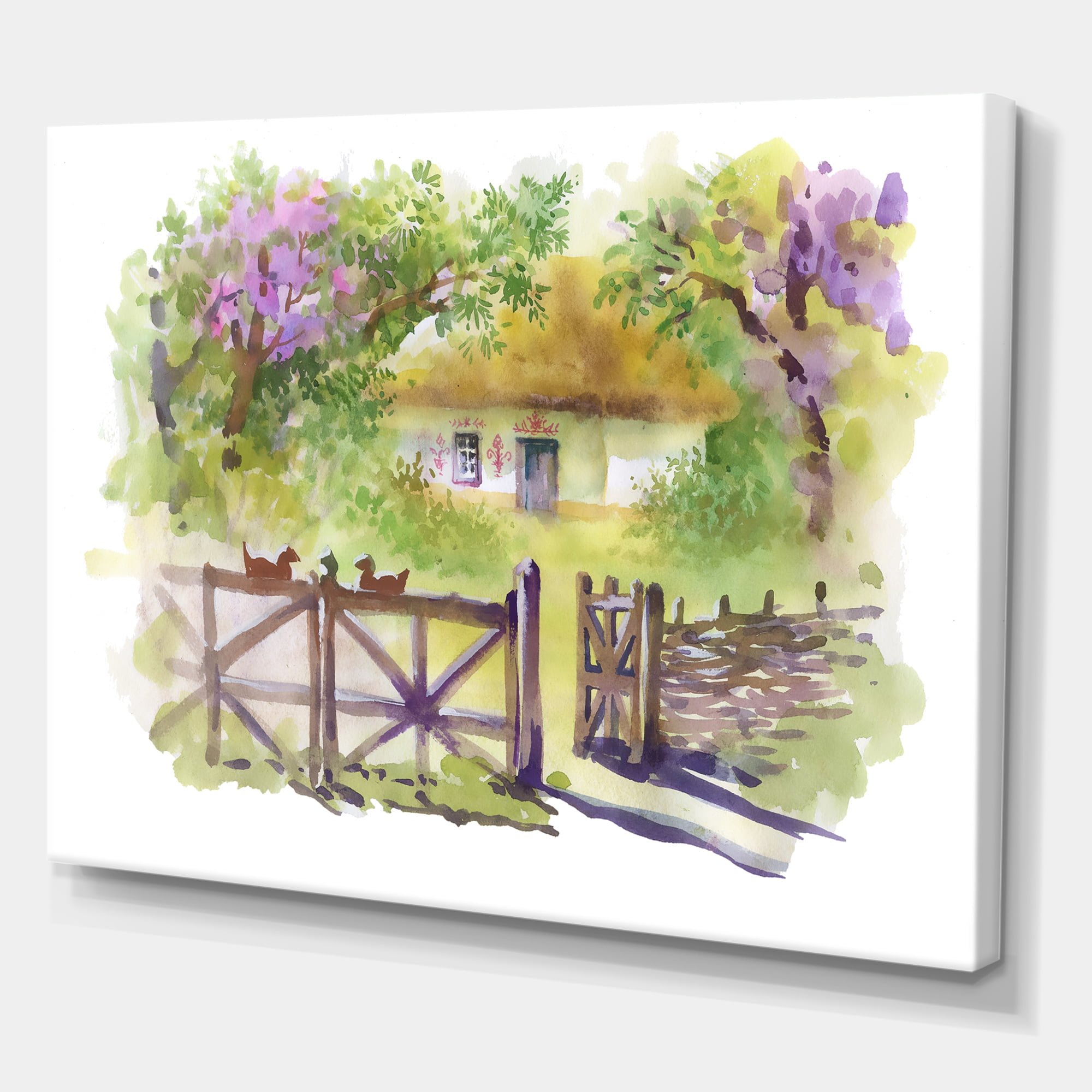 Designart ' Impression of Rustic Cottage In The Woods ' Traditional Canvas Wall Art Print