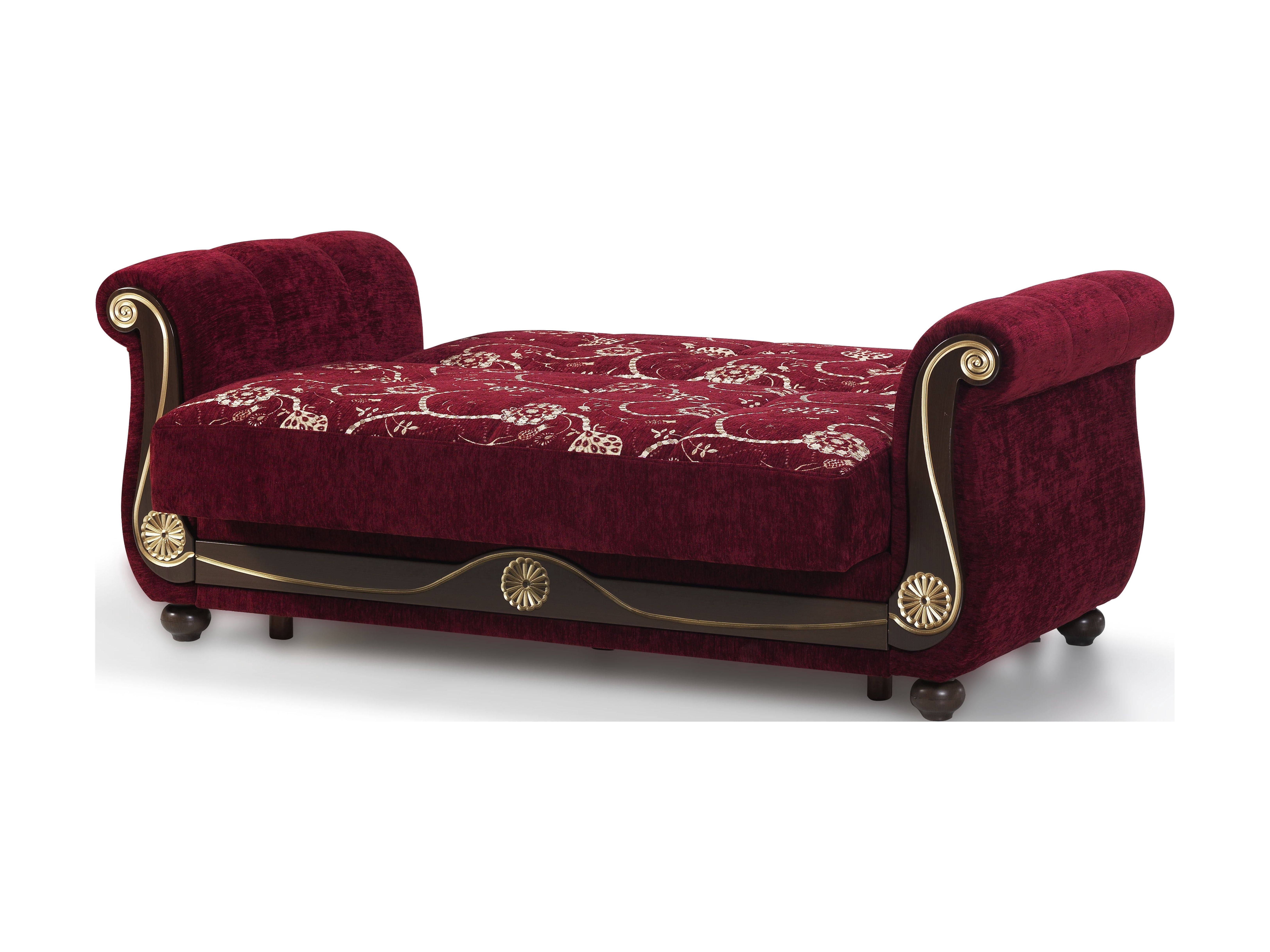 Ottomanson Convertible Sleeper Loveseat with Hidden Storage, Firm Seating, Burgundy