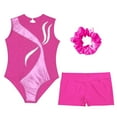 thumbnail image 3 of Alvivi Girls Dance Unitards Biketards Gymnastics Leotard with Shorts Hair Scrunchie Tumbling Outfits Hot Pink 10, 3 of 5
